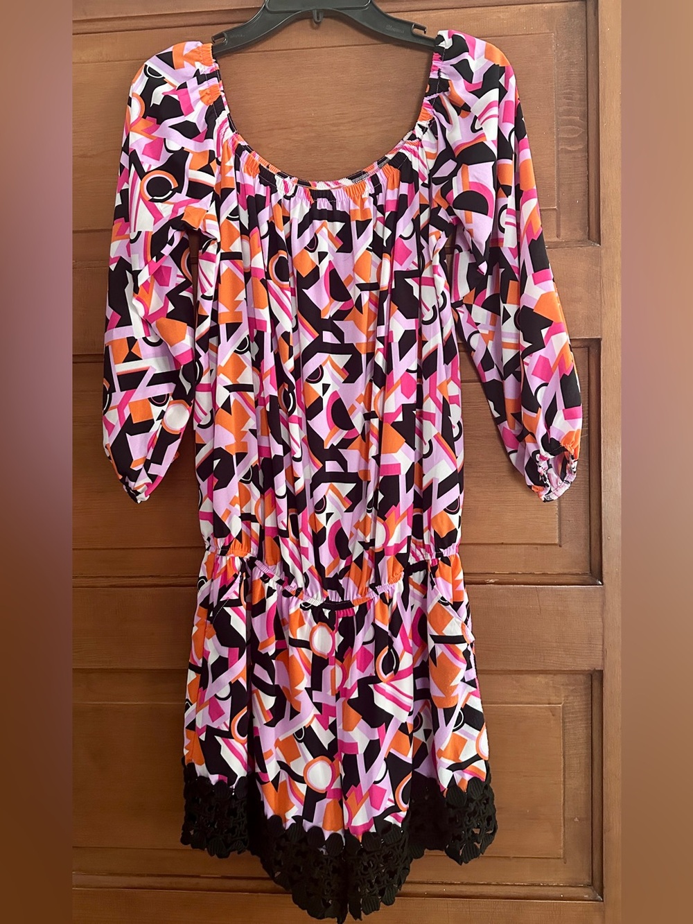 Voom by Joy Han Pink, Orange, Black and Lavender Geometric Shorts ROMPER!  Sz M